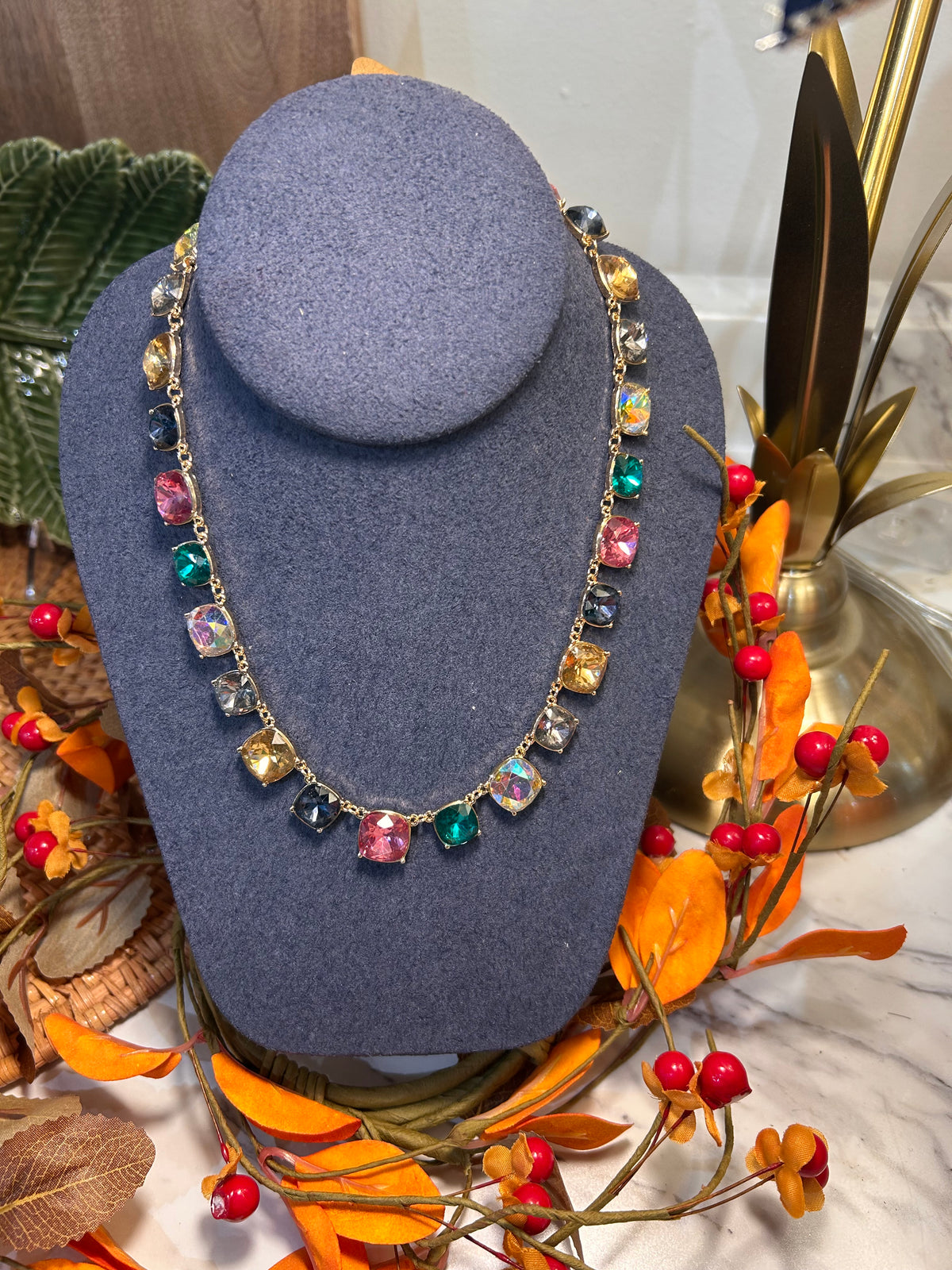 Multicolored Square Crystal Necklace