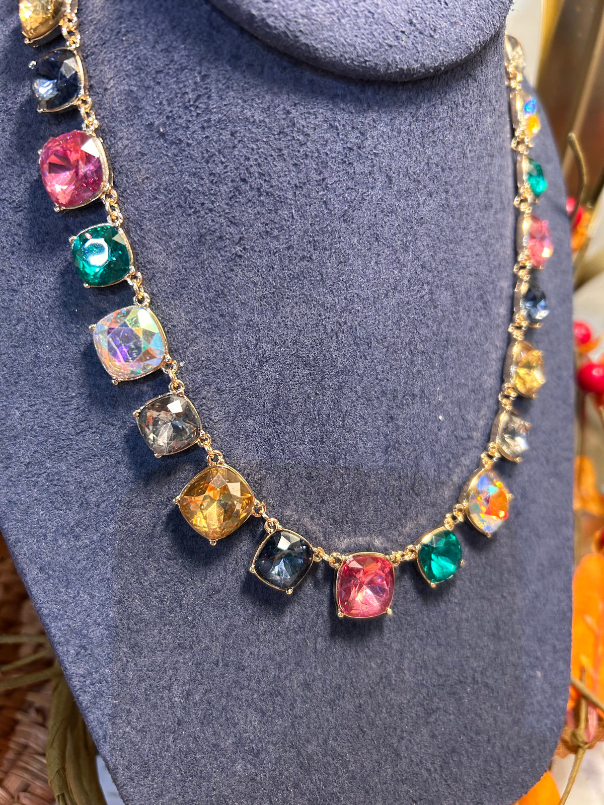 Multicolored Square Crystal Necklace