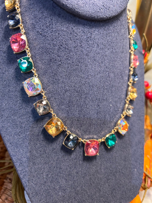 Multicolored Square Crystal Necklace