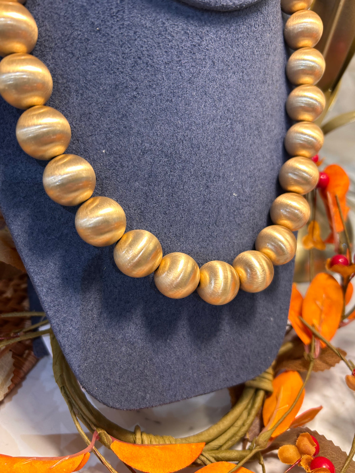 Satin Gold Beaded Magnetic Necklace