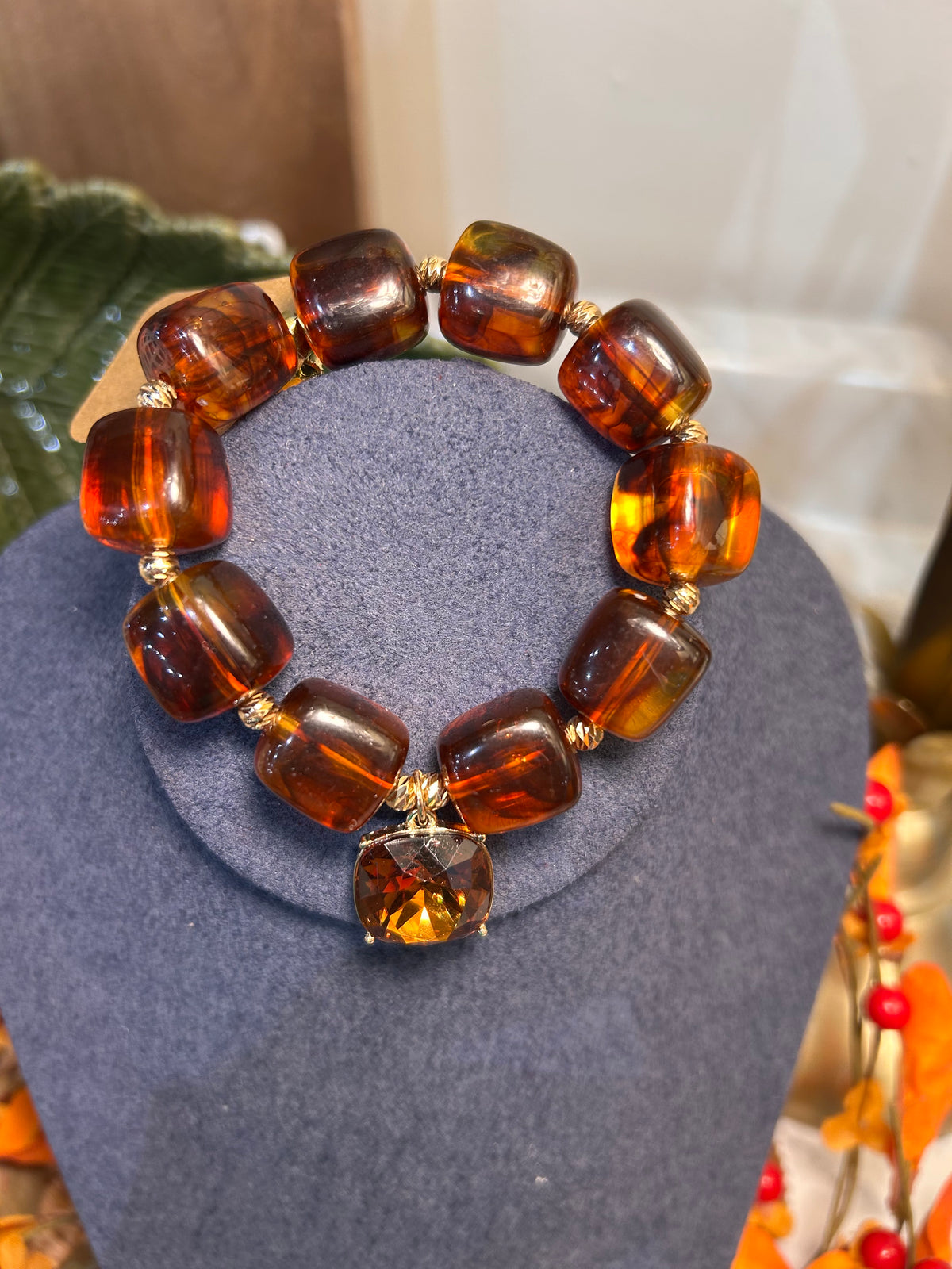 Brown Resin Beaded Bracelet