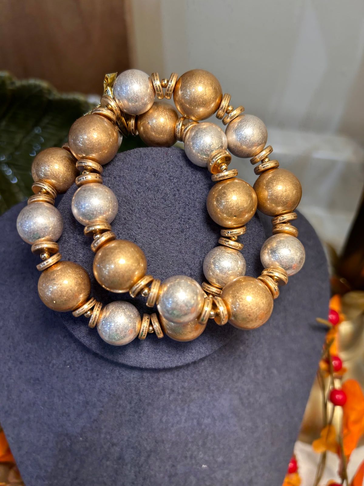 Matte Gold & Silver Beaded Bracelet Set