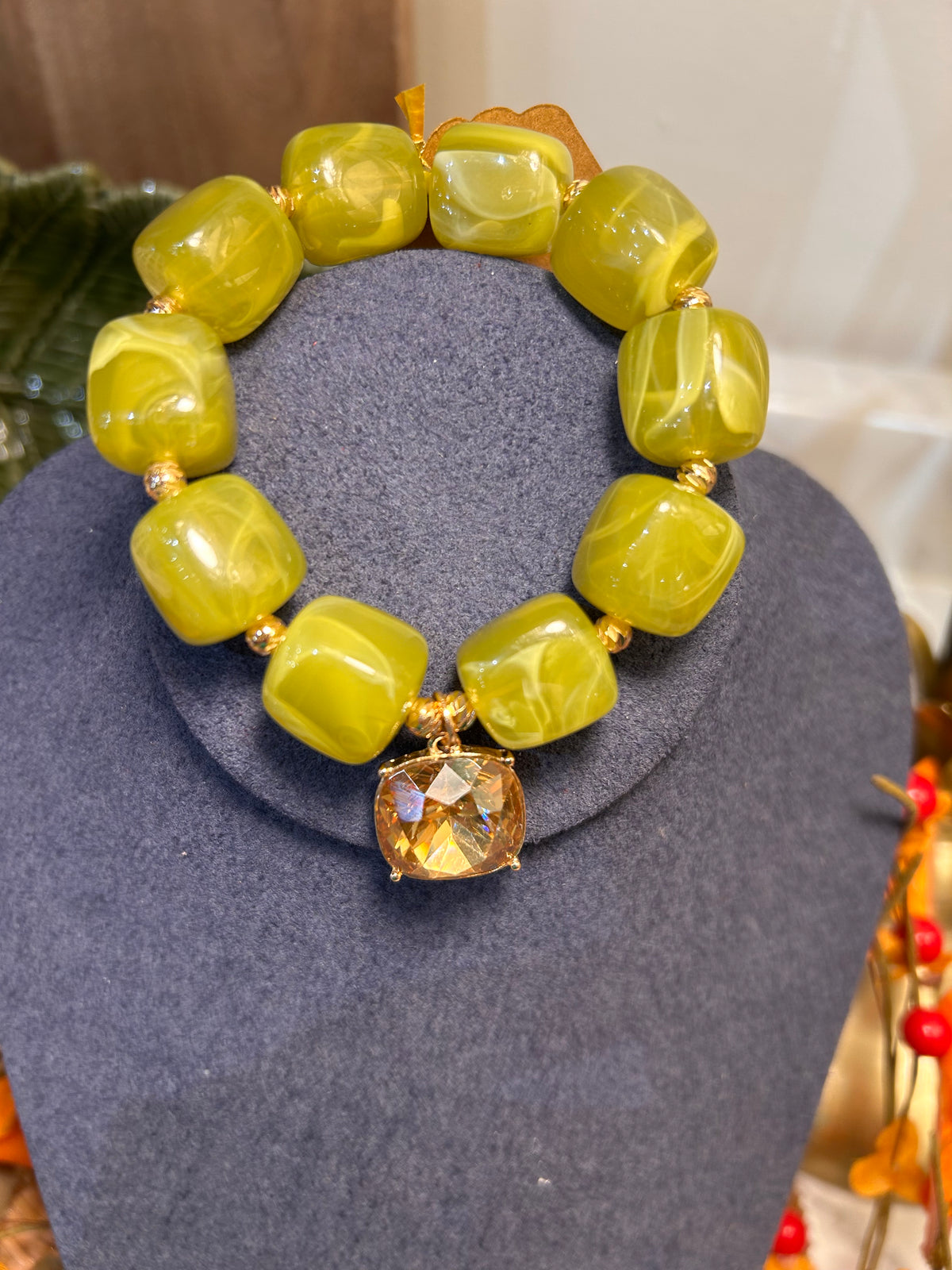 Olive Green Beaded Bracelet