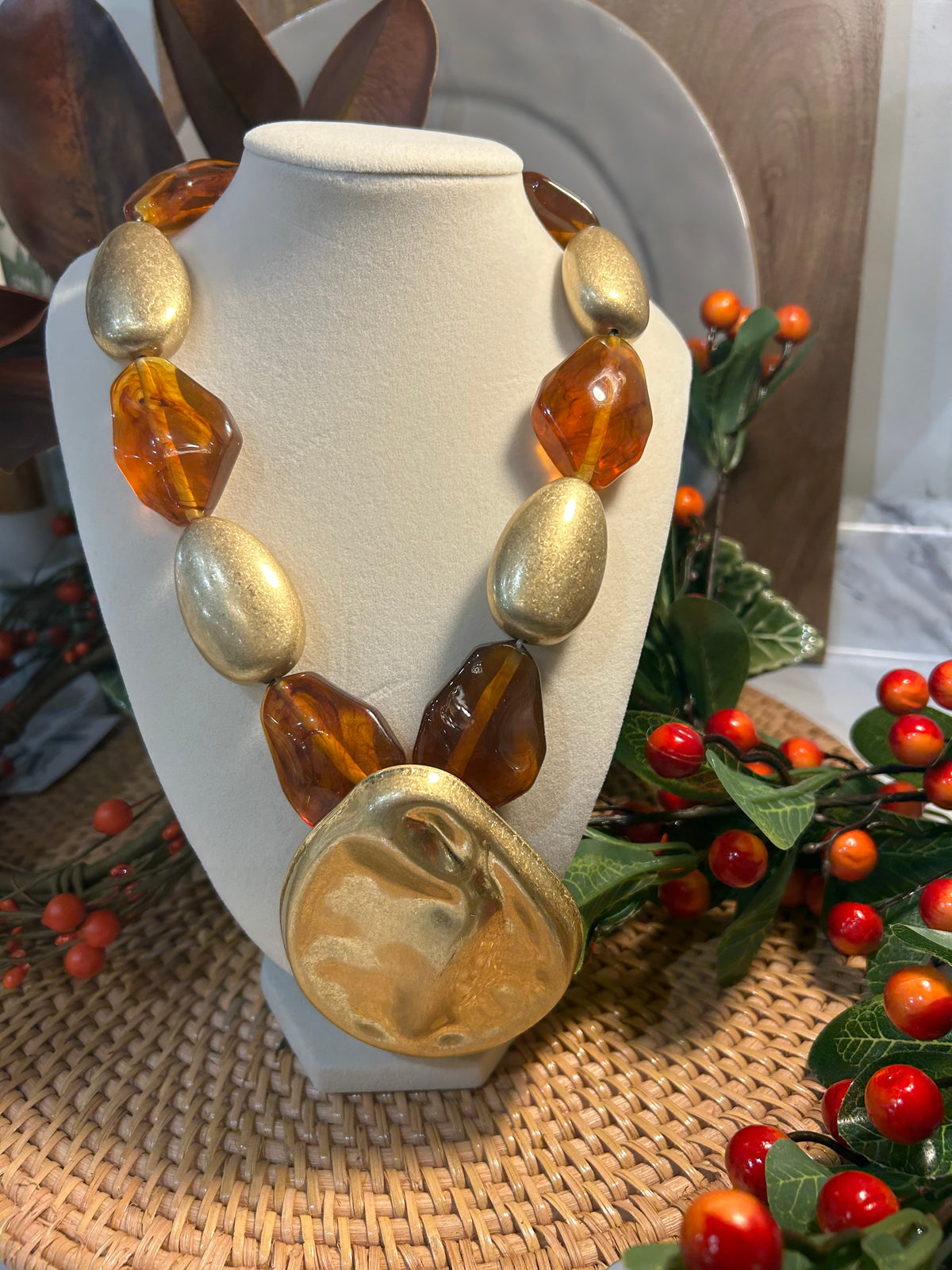 Tortoise and Gold Statement Necklace