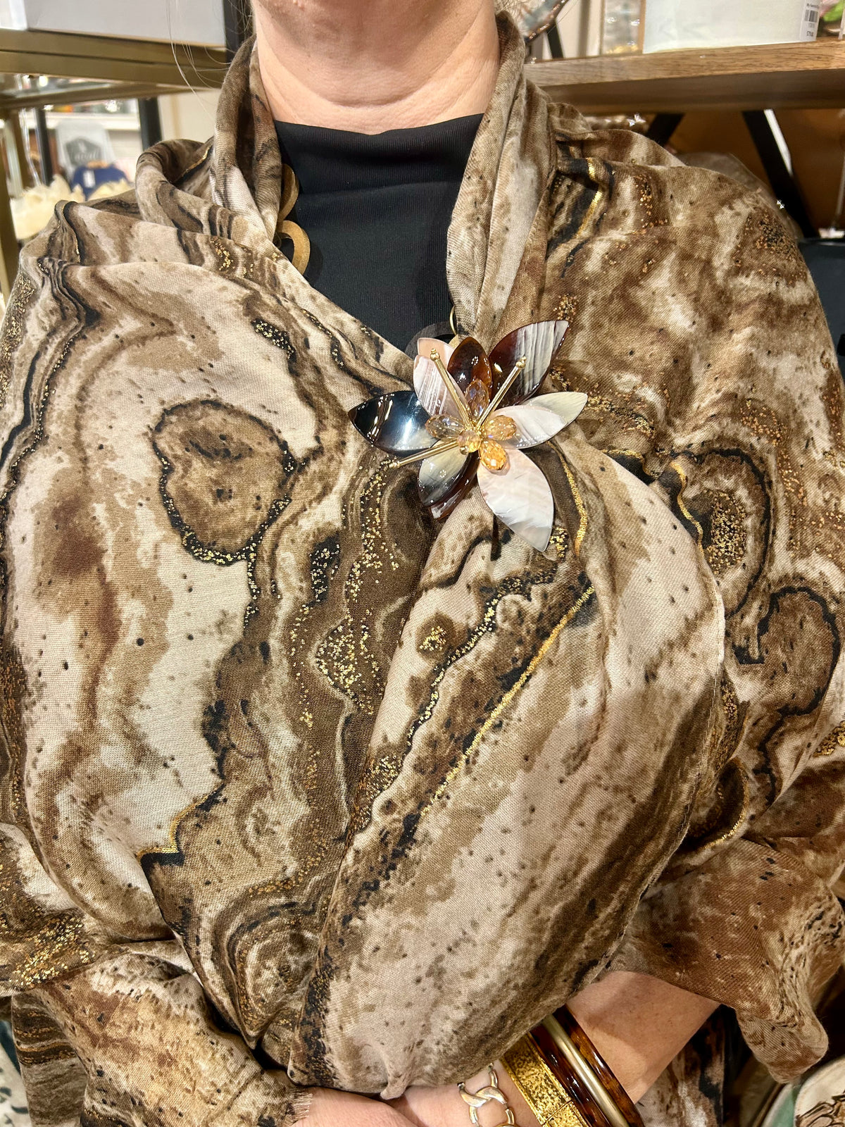 Brown Flower Brooch