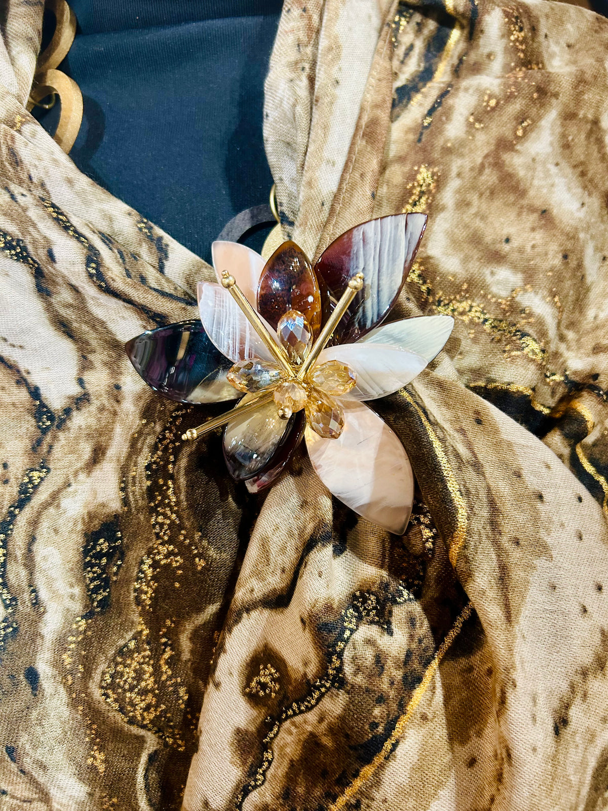 Brown Flower Brooch