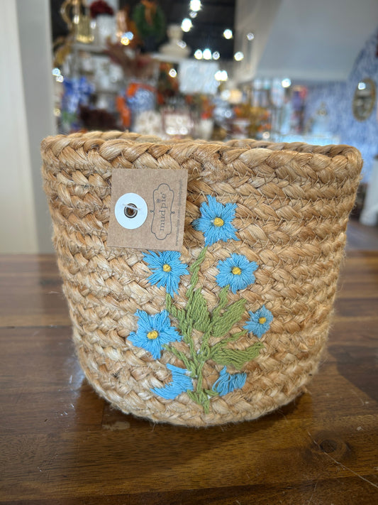Woven Embroidered Floral Basket