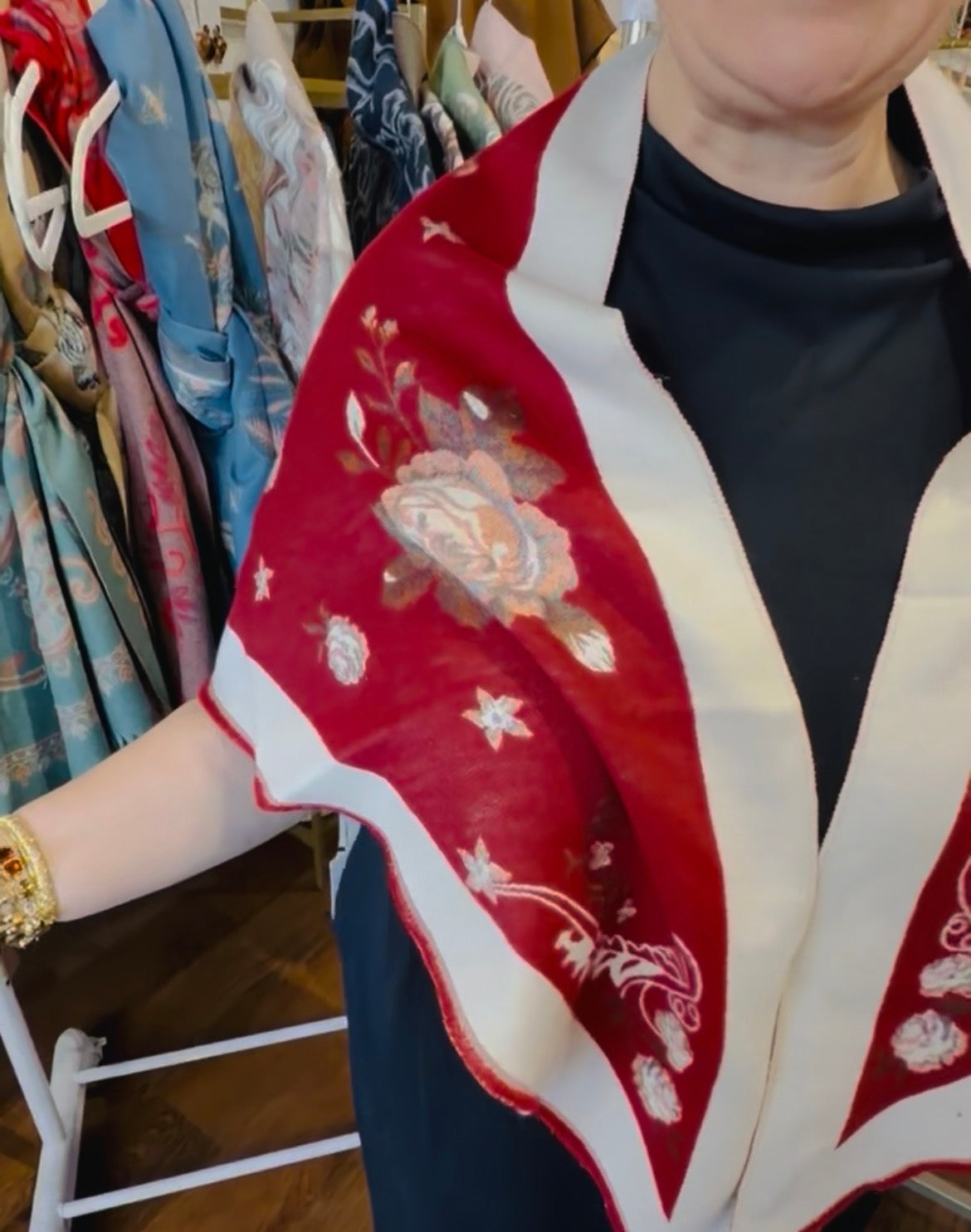 Red Flower Pattern Triangle Scarf