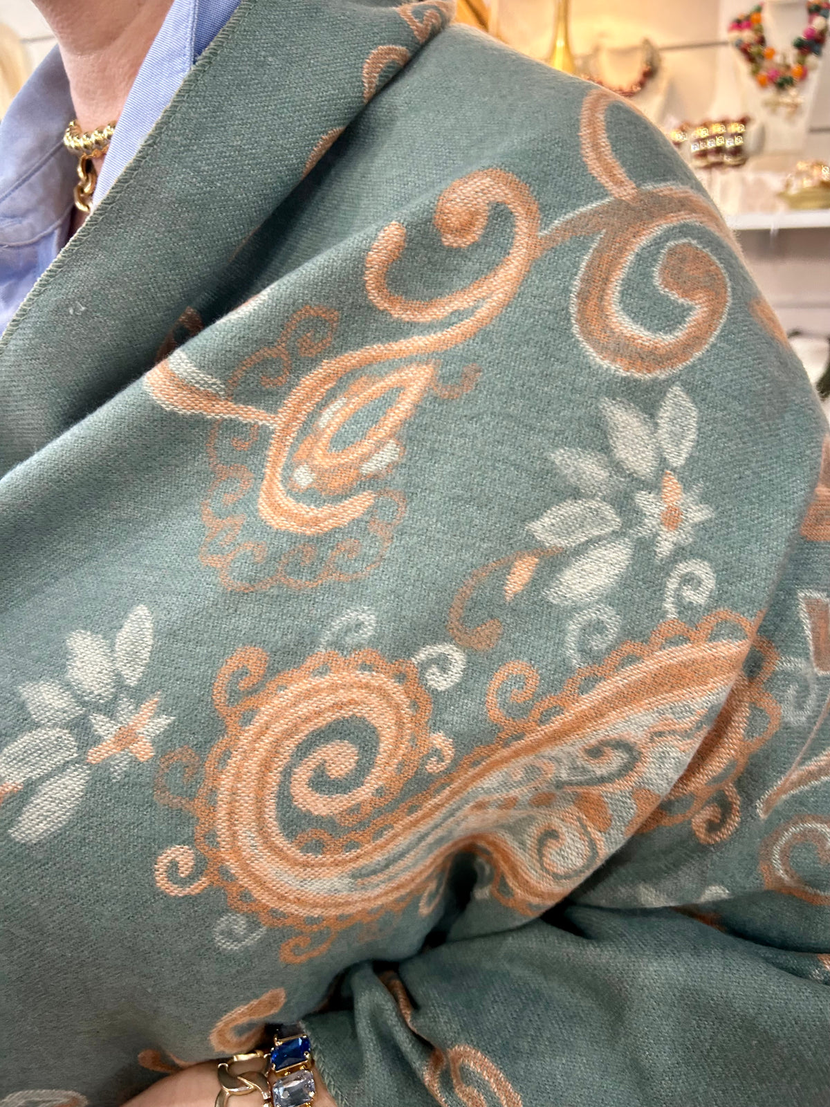 Green Artisan Vine Reversible Scarf