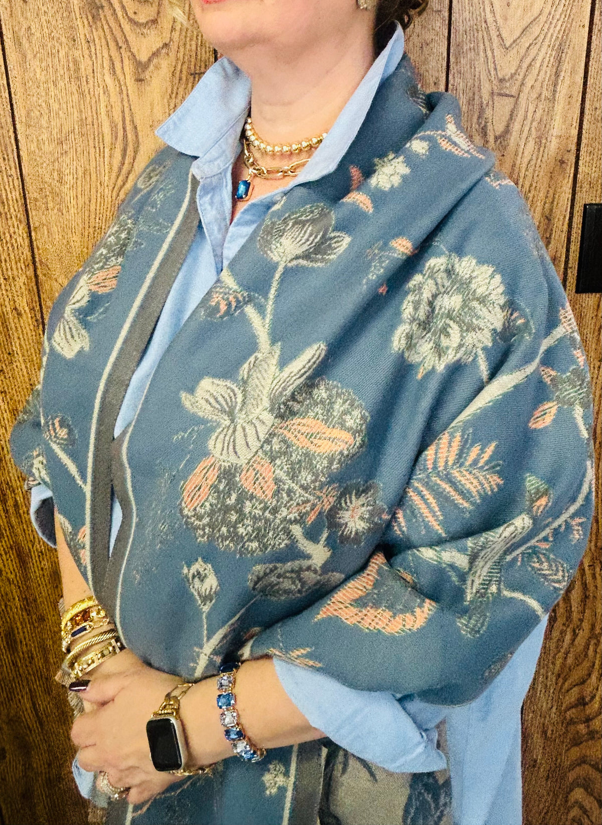Blue and Peach Cicely Scarf