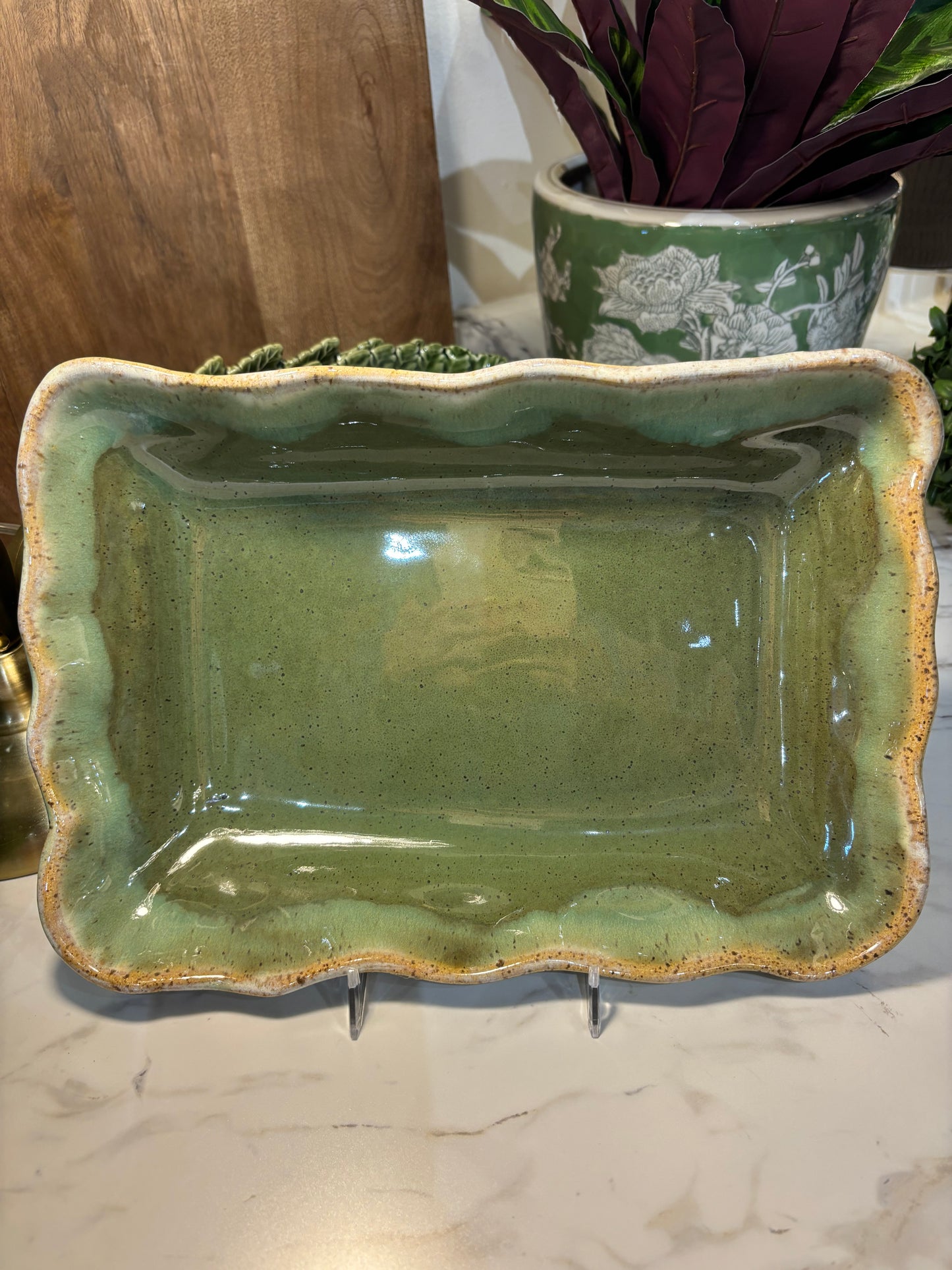 Etta B Waved Rectangular Baker Matcha Leaf