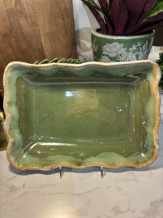 Etta B Waved Rectangular Baker Matcha Leaf