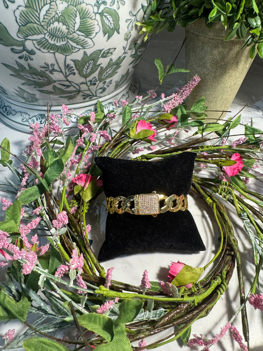 18K Gold Cuff Bracelet with Rhinestones