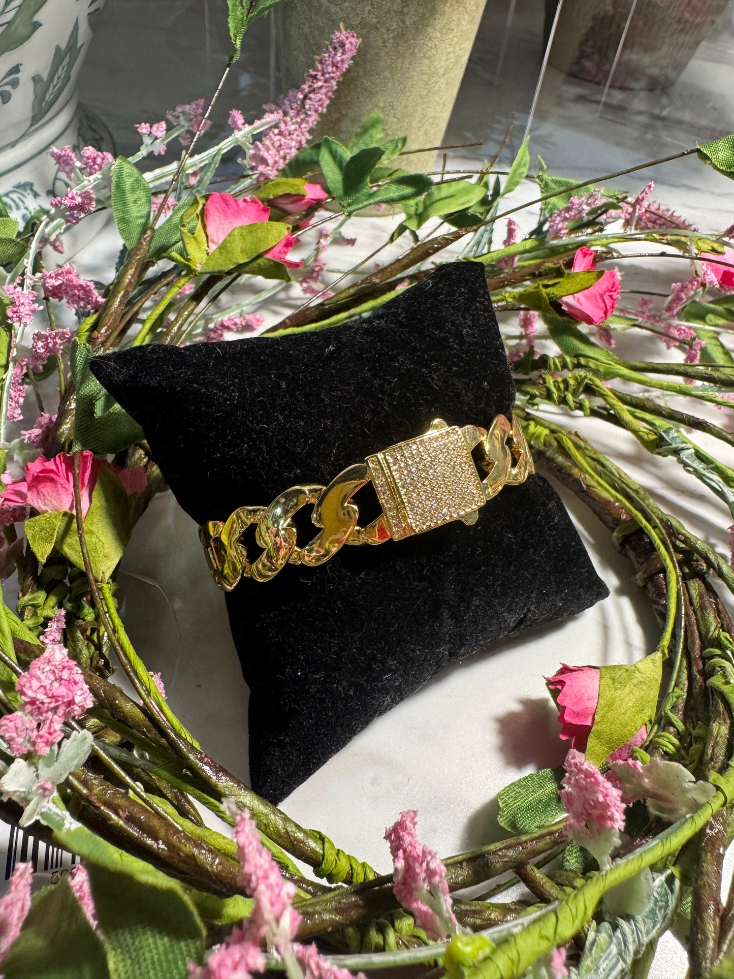 18K Gold Cuff Bracelet with Rhinestones