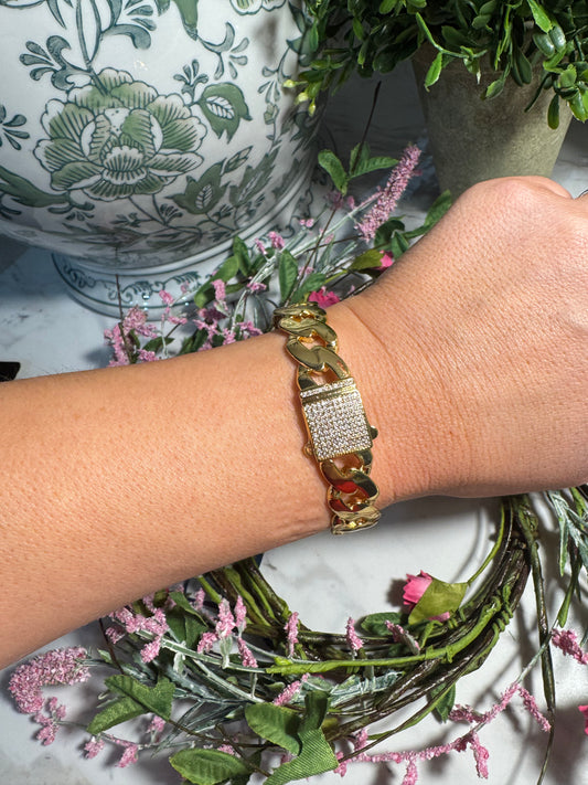 18K Gold Cuff Bracelet with Rhinestones