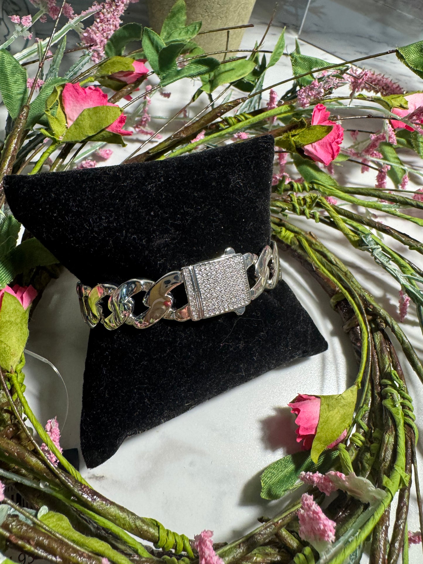 Renaud Silver Cuff Bracelet with Rhinestones
