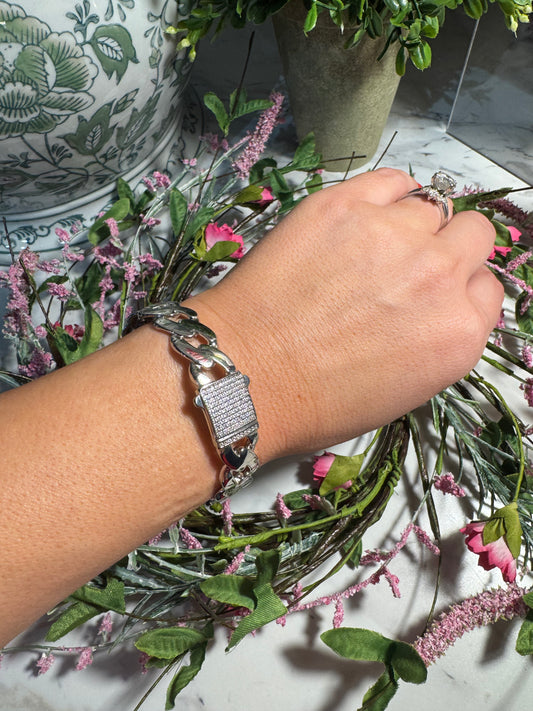 Renaud Silver Cuff Bracelet with Rhinestones