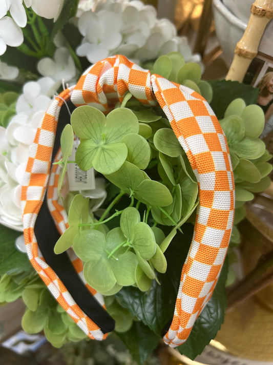 Orange and White Check Headband
