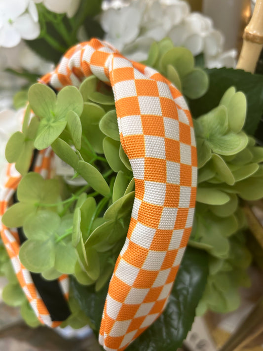 Orange and White Check Headband