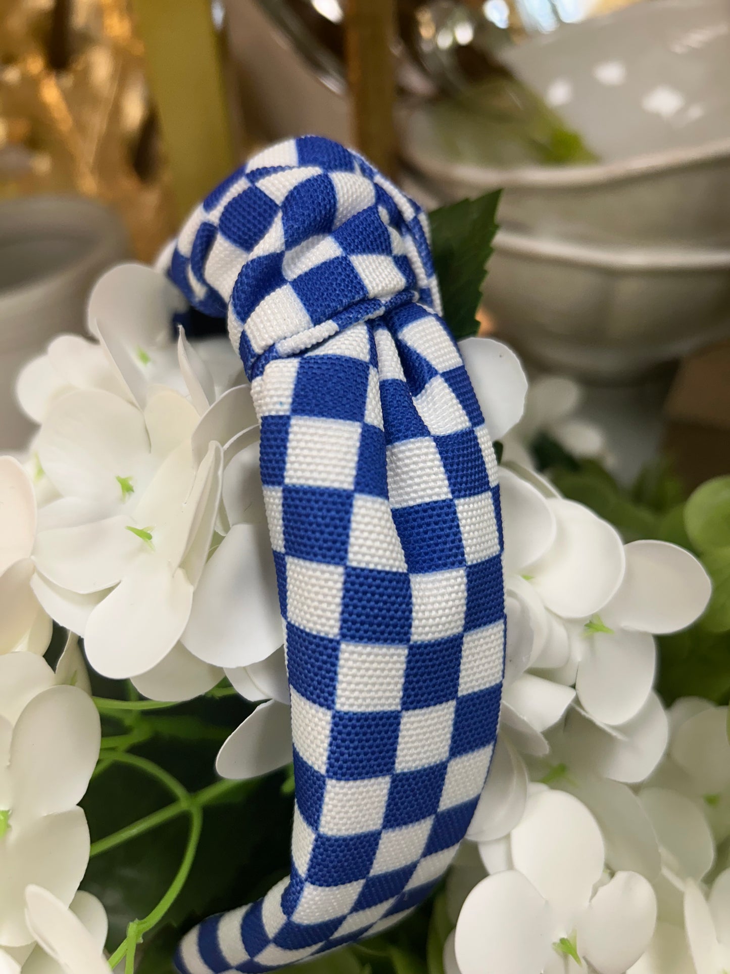 Blue and White Check Headband
