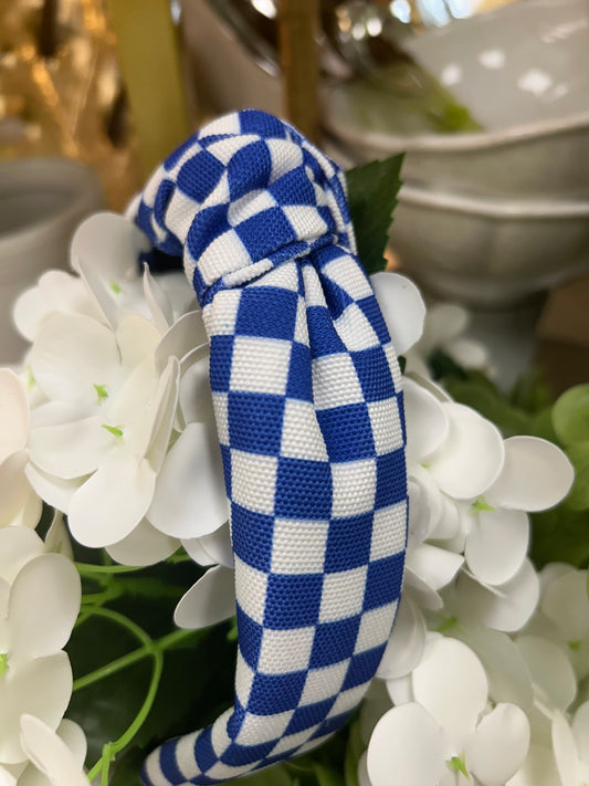 Blue and White Check Headband