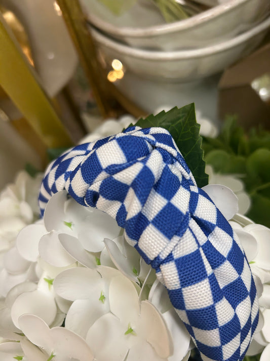 Blue and White Check Headband