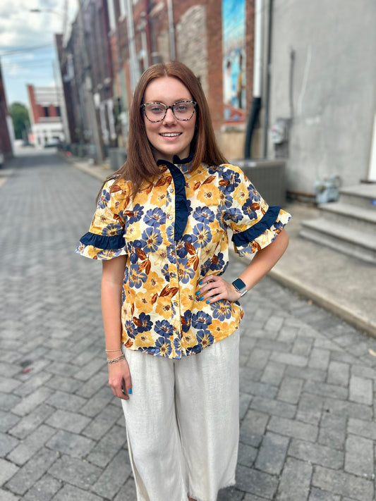 Fall Floral  and Yellow Print Top