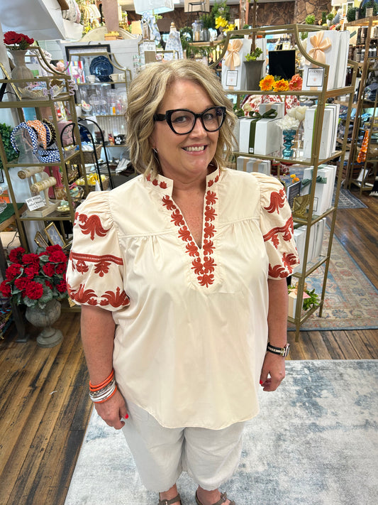 Embroidered Cream Top