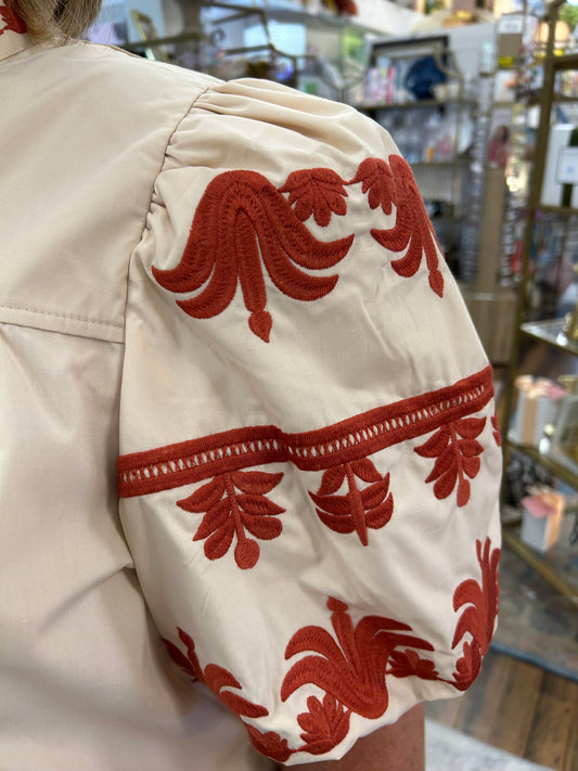 Embroidered Cream Top