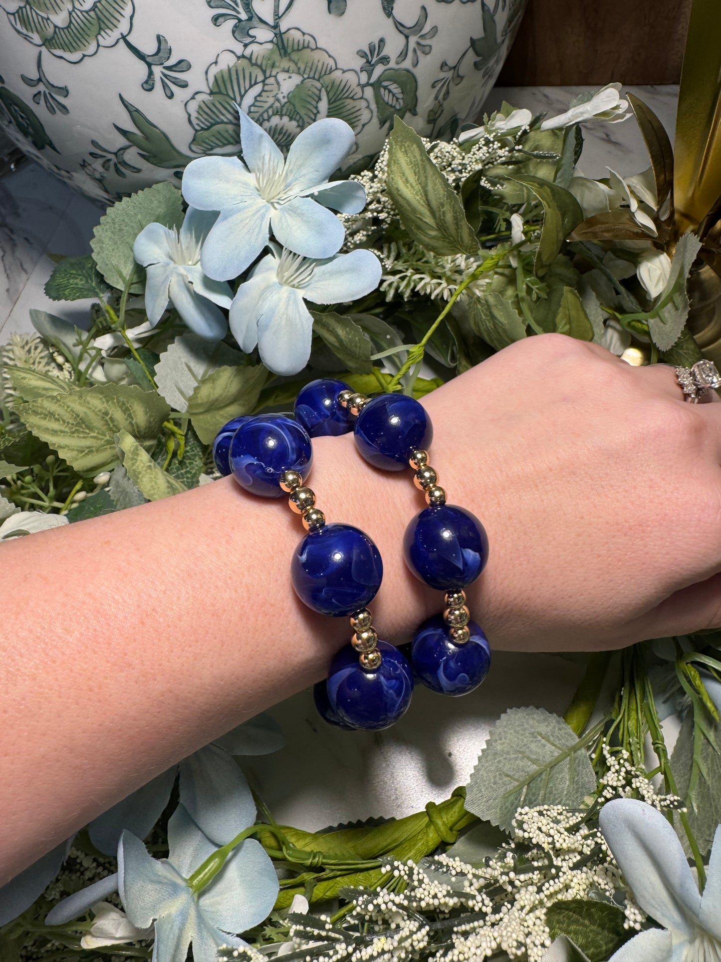 Royal Blue Marble Stretch Bracelet Set