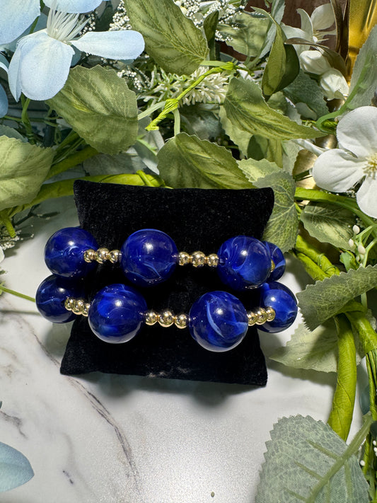 Royal Blue Marble Stretch Bracelet Set