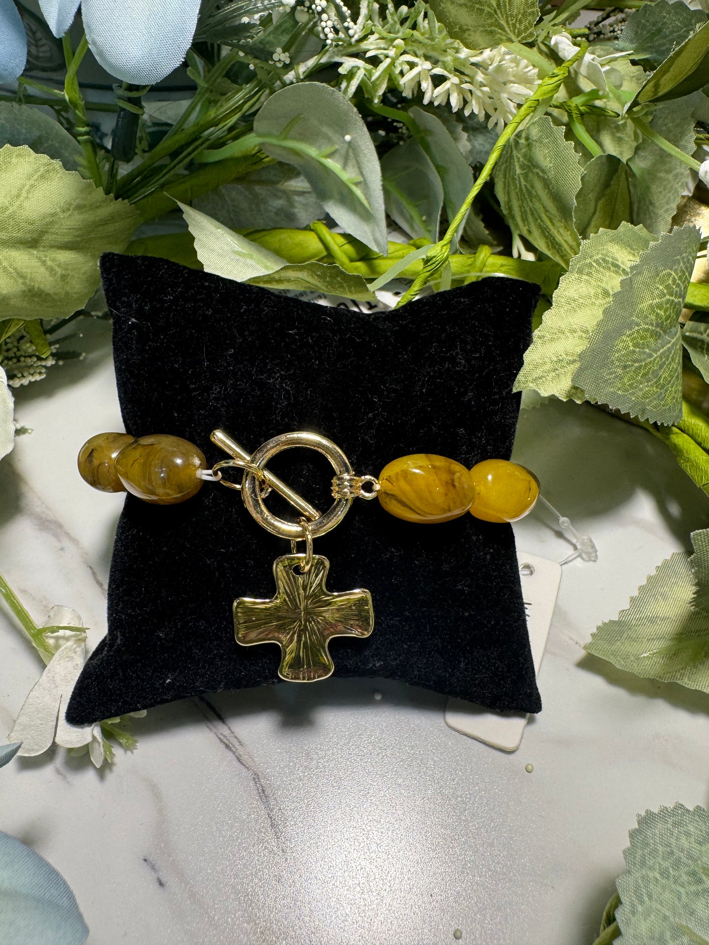 Golden Olive Cross Stretch Bracelet