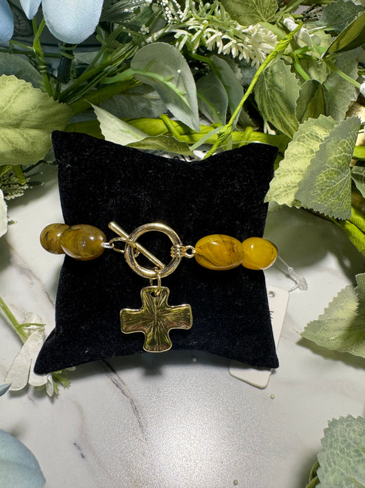 Golden Olive Cross Stretch Bracelet