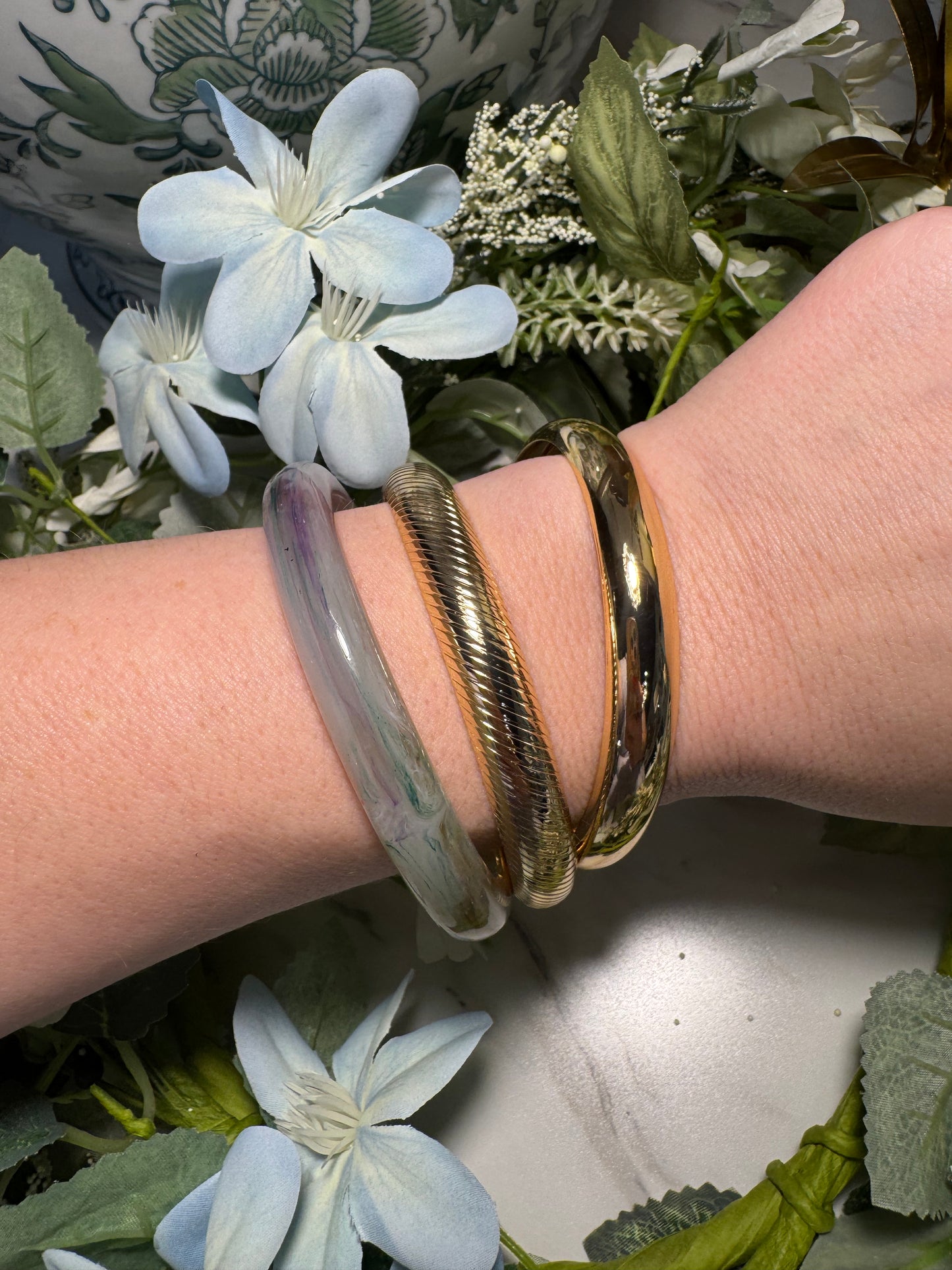 Pastel Marble & Gold Bangle Set of 3