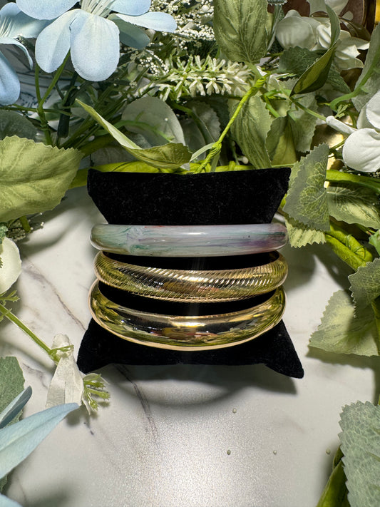 Pastel Marble & Gold Bangle Set of 3