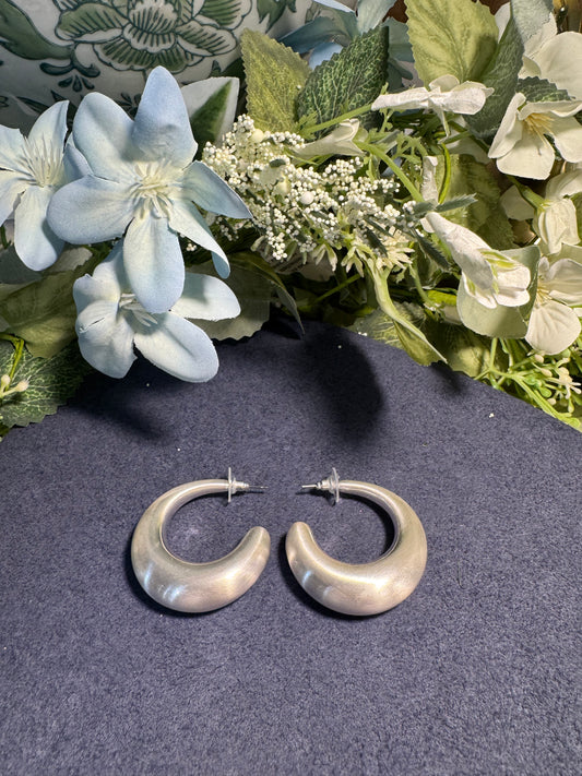 Brushed Silver Crescent Hoop Earrings