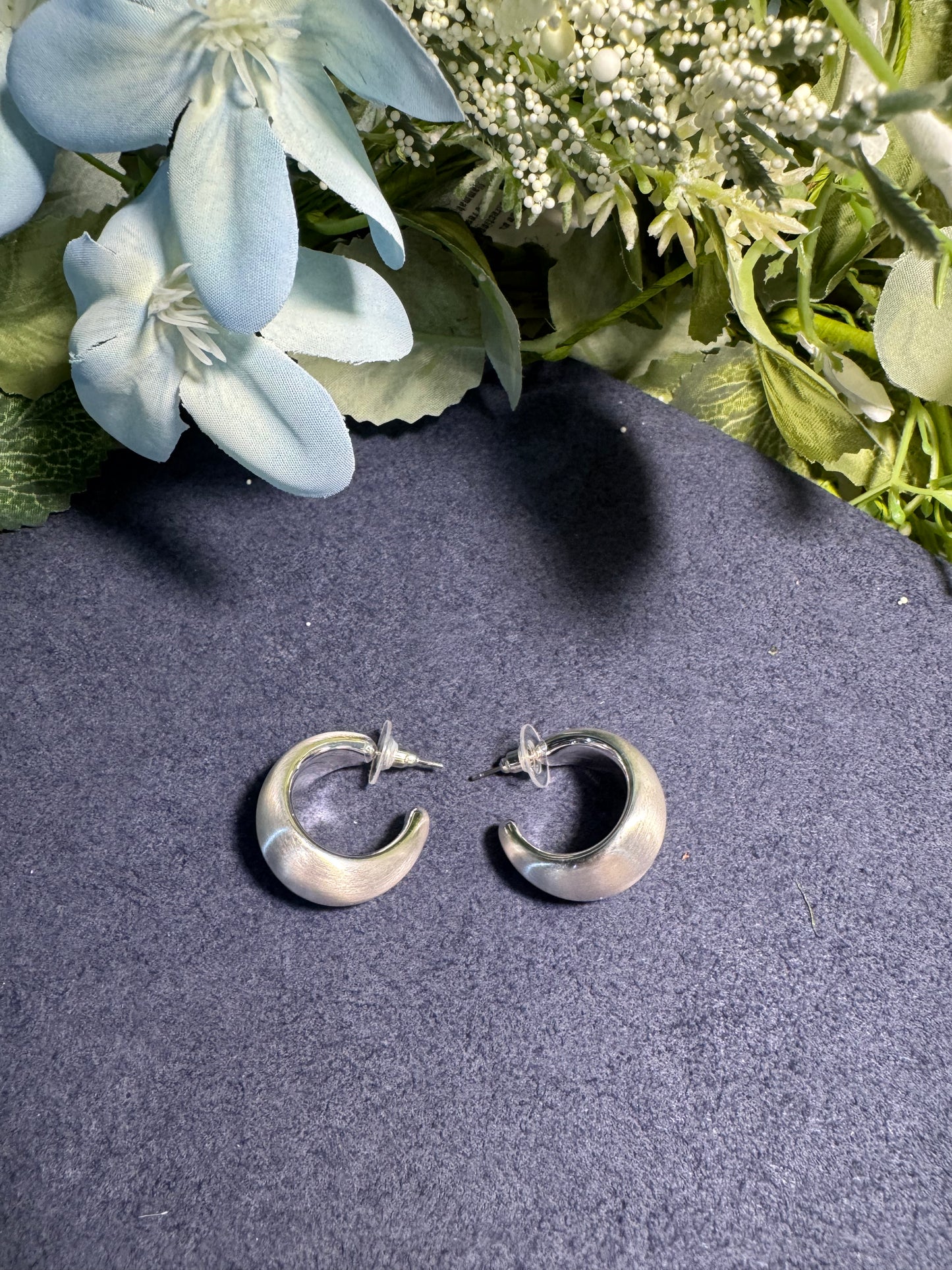Brushed Silver Dome Hoop Earrings