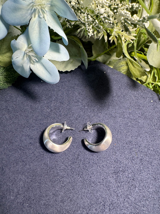 Brushed Silver Dome Hoop Earrings