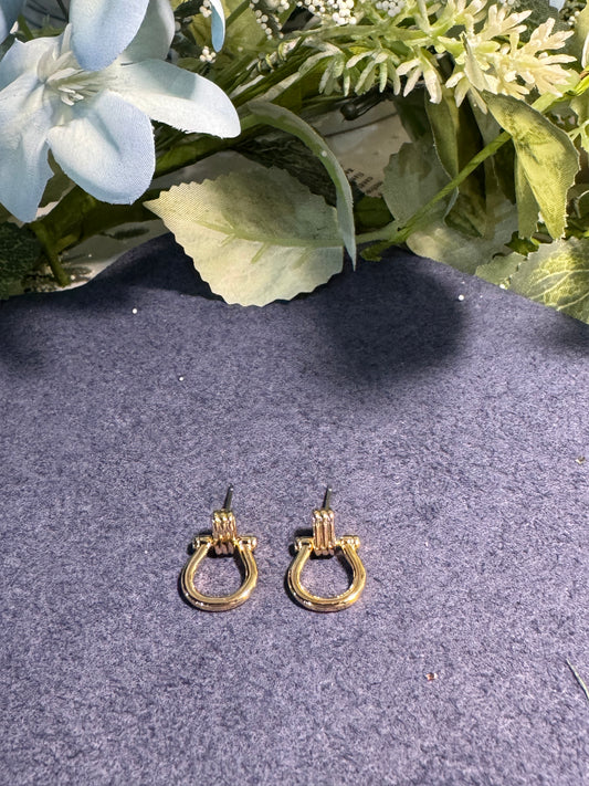 Gold Door Knocker Stud Horsebit Drop Earrings