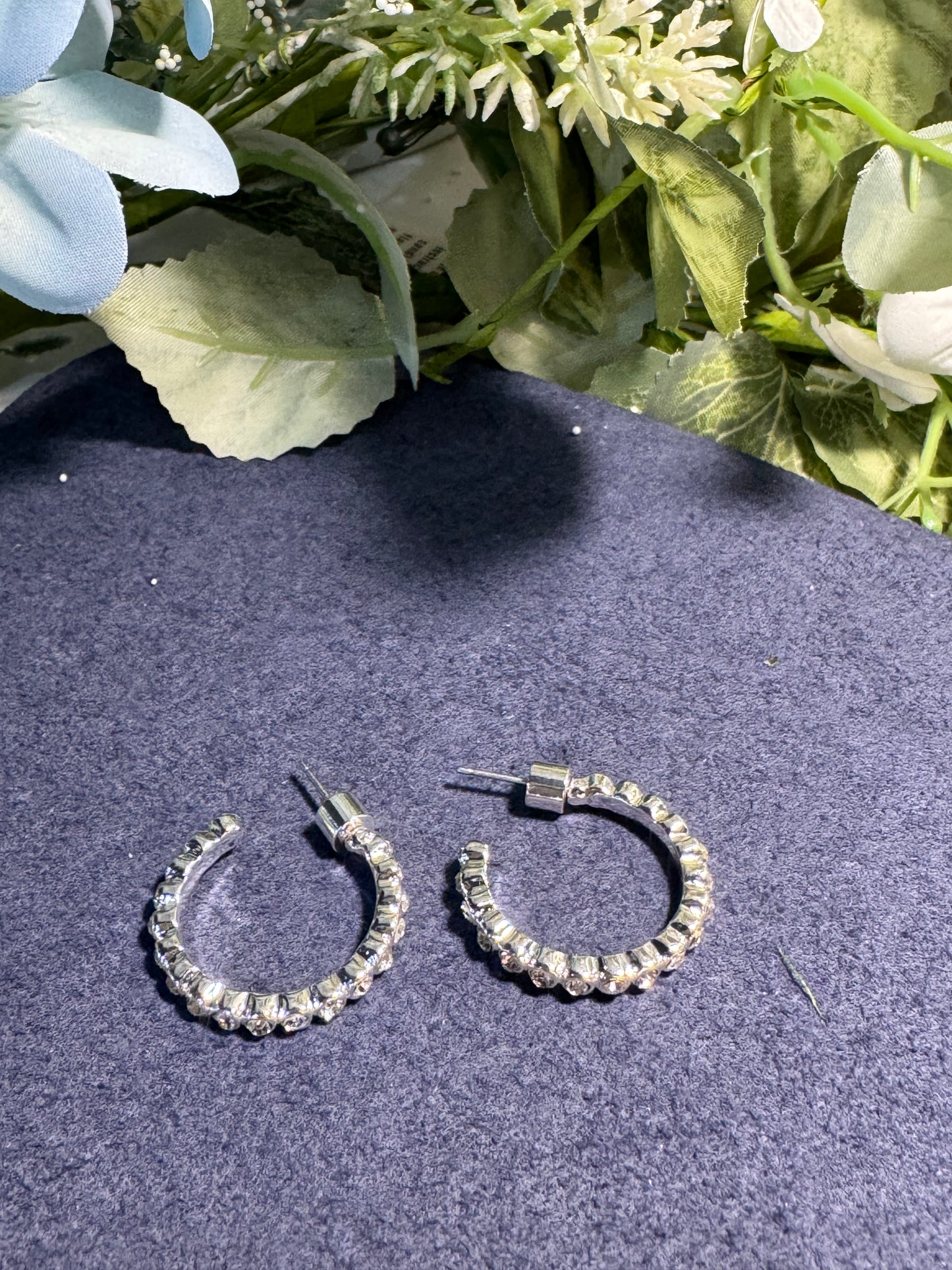 Crystal Pavé Silver Hoop Earrings