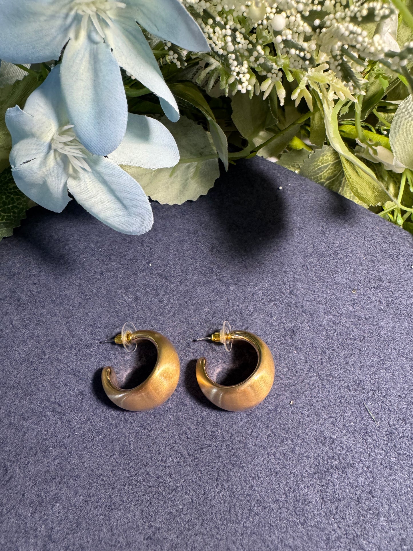 Brushed Gold Dome Hoop Earrings
