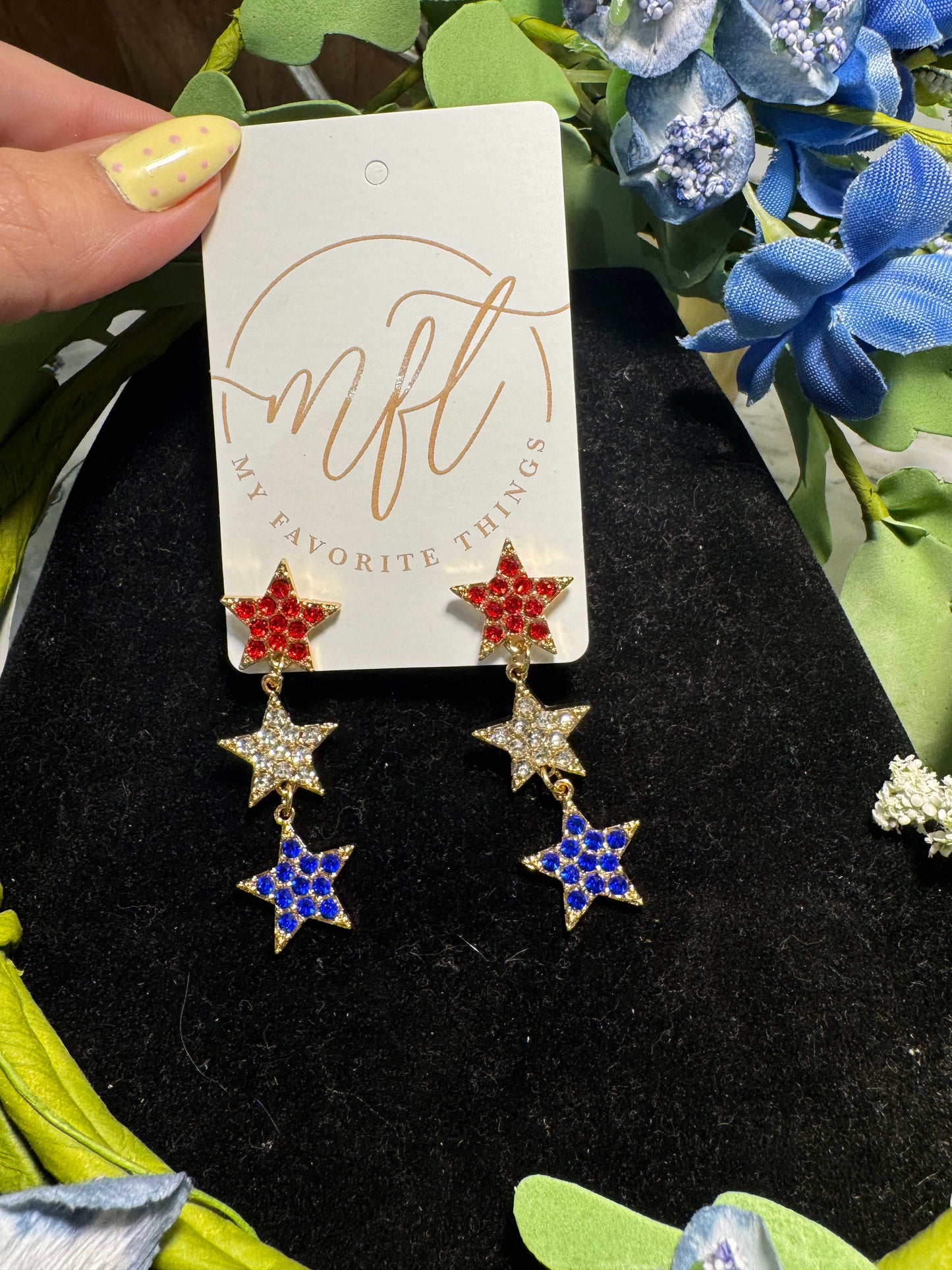 Red, White & Blue Star Dangle Earrings