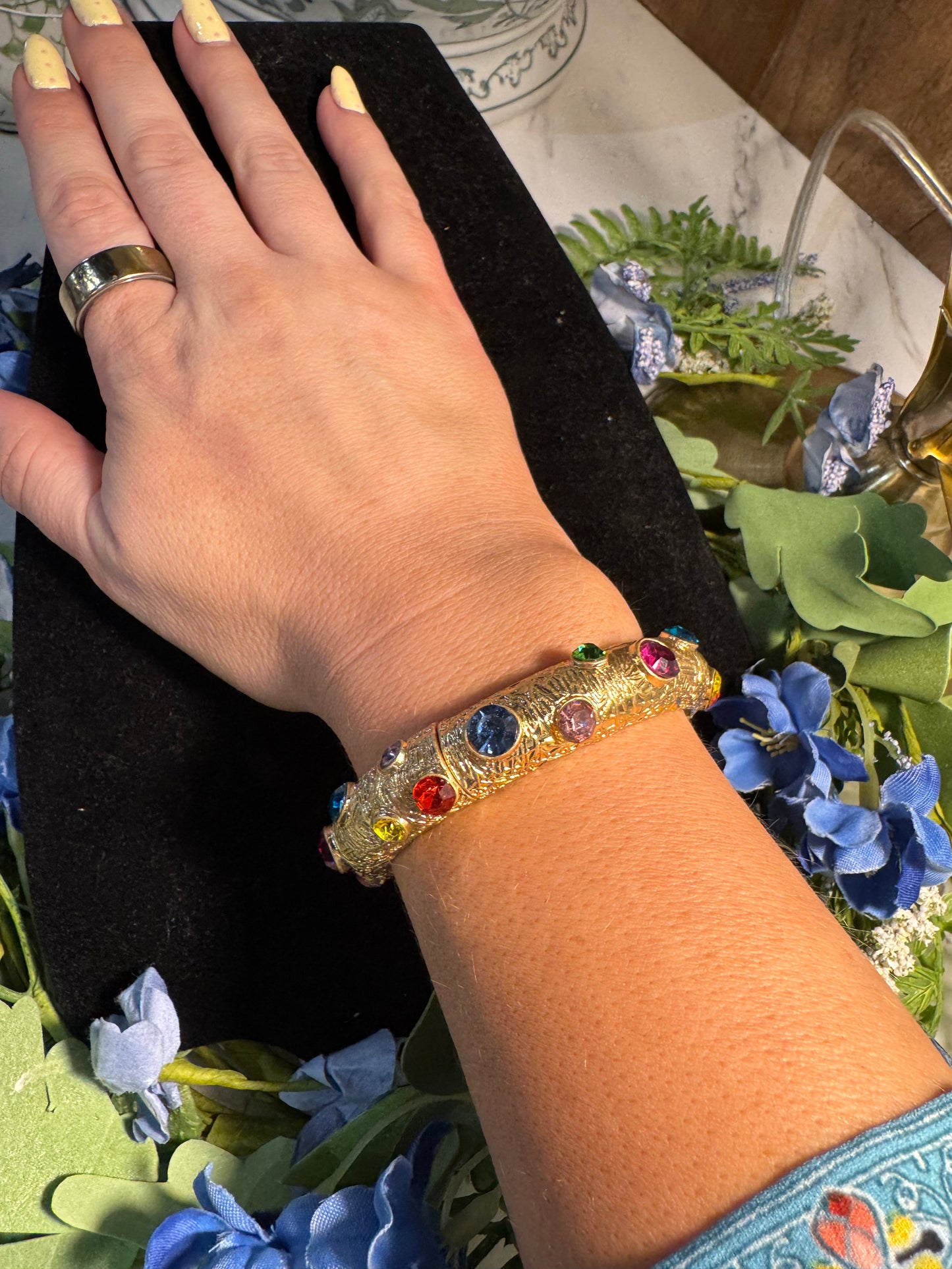 Confetti Gem Gold Cuff Bracelet
