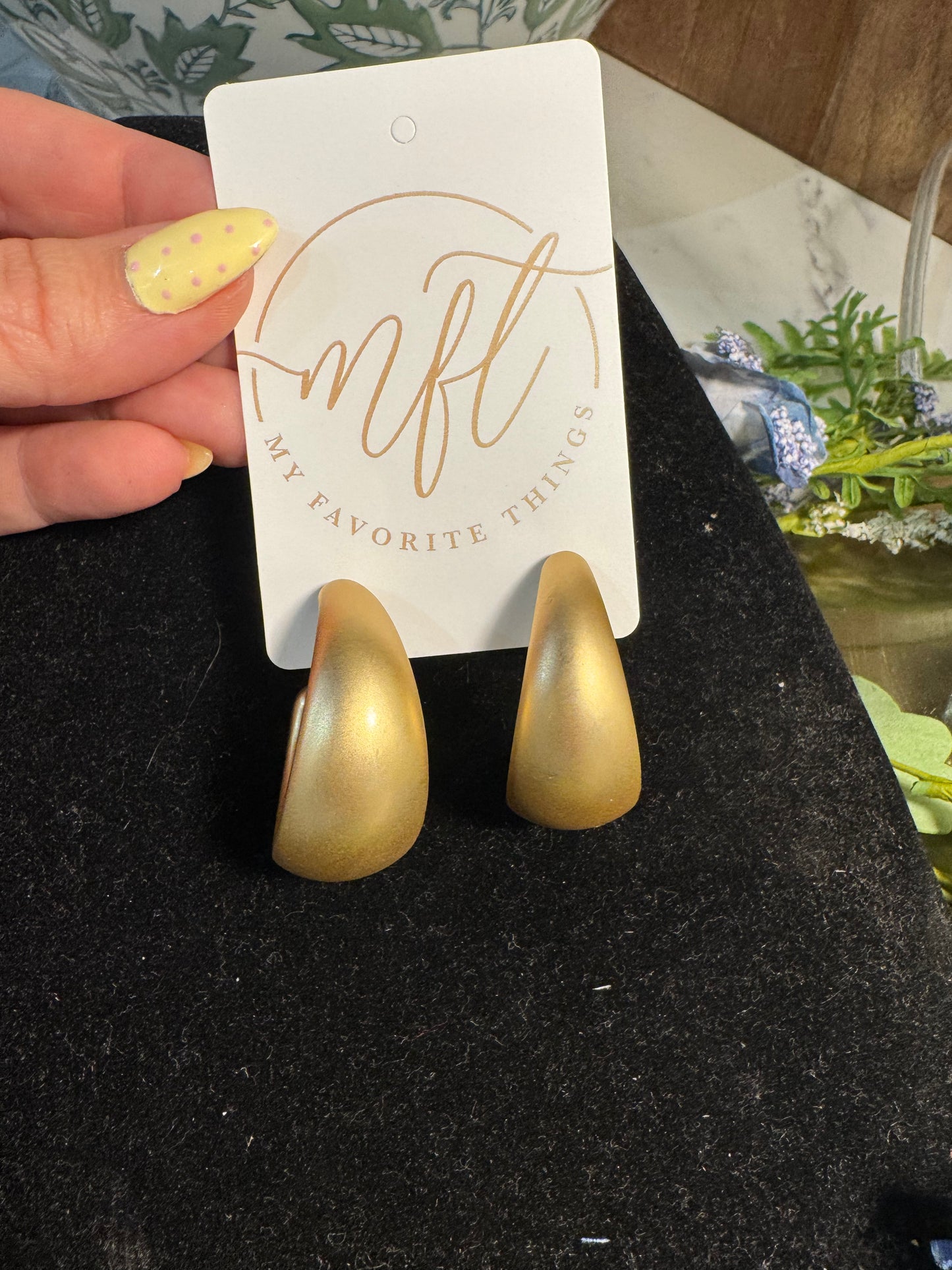 Matte Gold Crescent Hoop Earrings 40mm