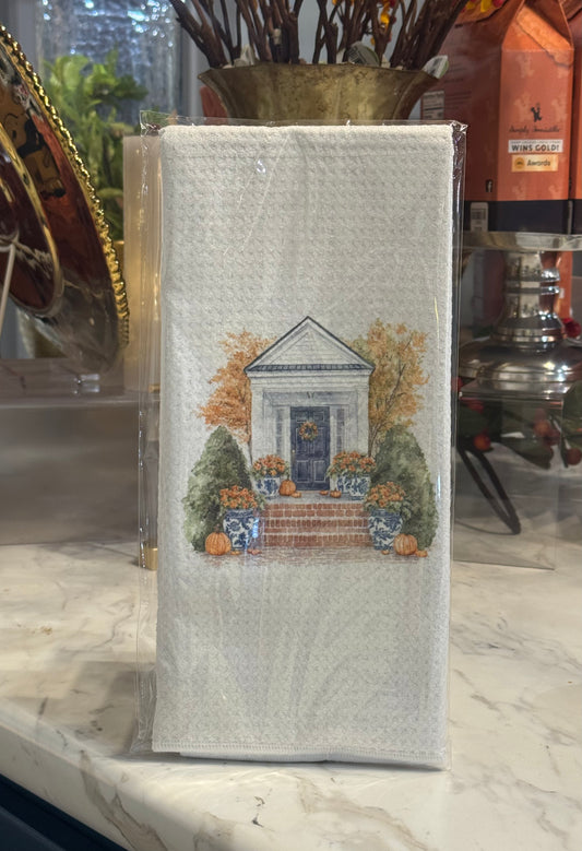 Custom City State Fall Chinoiserie Kitchen Towel Pumpkin Mum