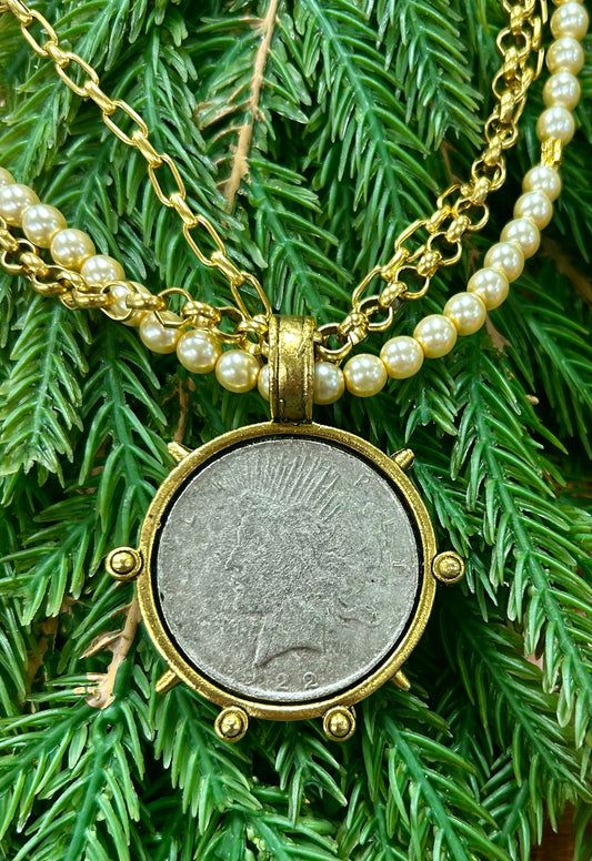 2 Tone Gold Coin with Pearl