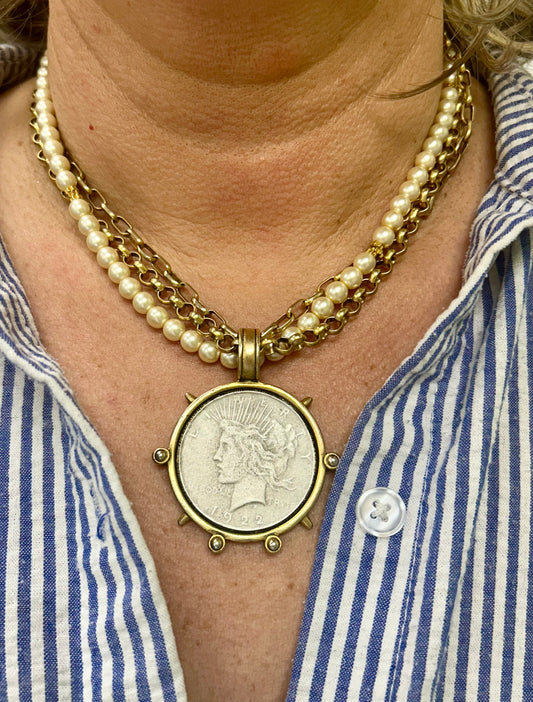 2 Tone Gold Coin with Pearl