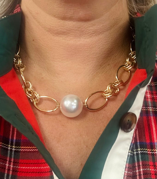 Gold Open Chain with 22mm Pearl Bead