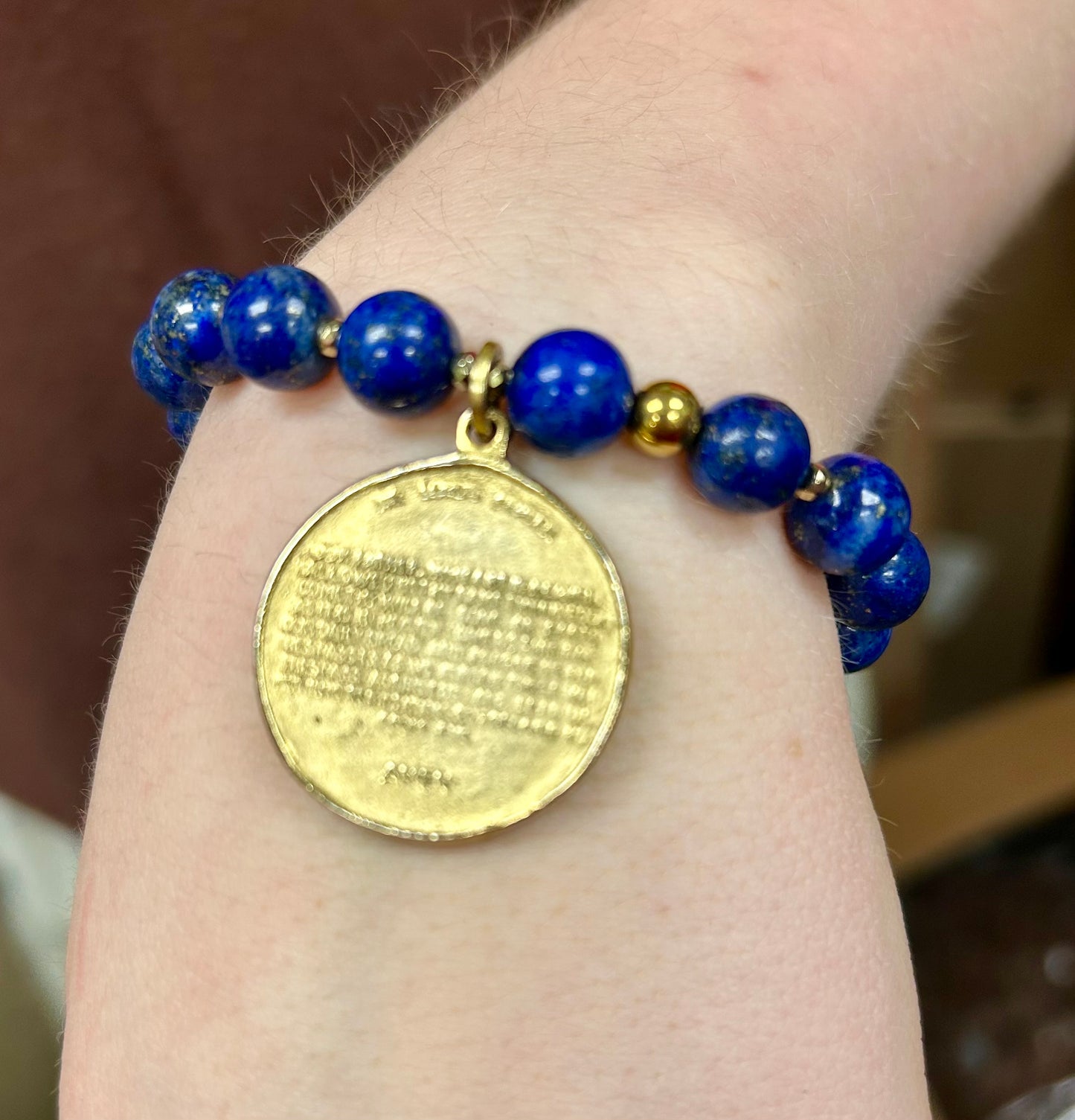 Lord's Prayer Deep Blue Beaded Bracelet