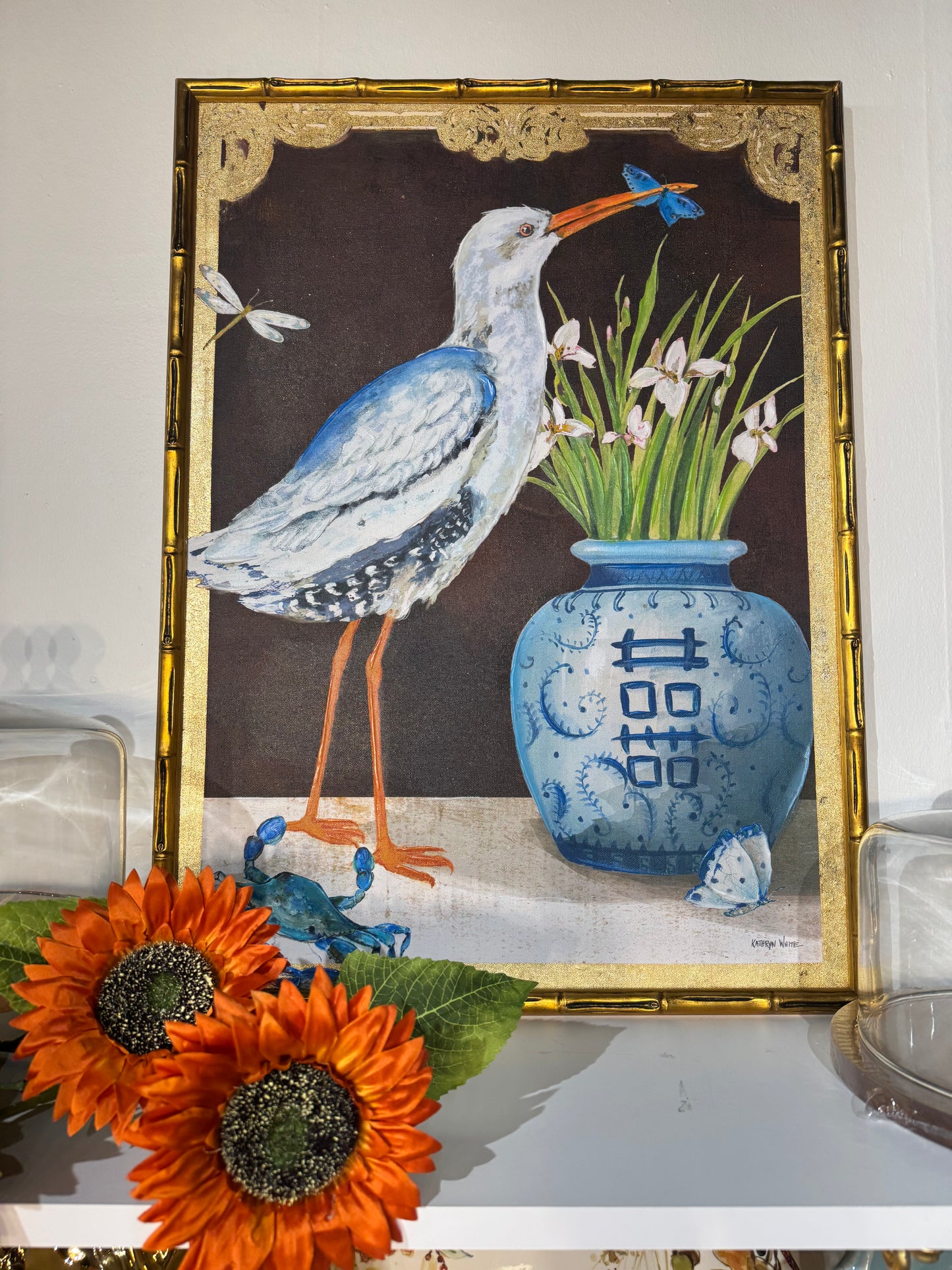 White Heron & Ginger Jar Framed Art